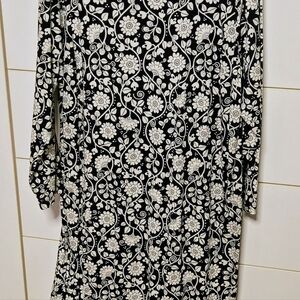 XL Gudrun Sjoden Black and White Floral Dress, Long Dress with Long Sleeves